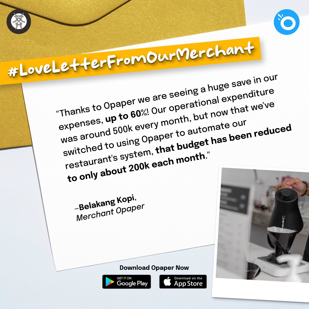 opaper_app's tweet photo. How much can you save with Opaper?

Most of our merchants see up to 50% reduced costs once they start using Opaper to automate operational systems and workflows in their restaurants and cafes. Talk about smart saving indeed 🤩

Interested? Learn more 👉🏻 https://t.co/4eBQraPxWC https://t.co/JrcQTzB3Tm
