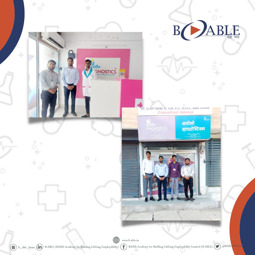 BABLEINDIA's tweet photo. B-ABLE focuses on connecting youth with meaningful employment. Under our “Academy for Laboratory Medicines” initiative, the Lucknow centre team of LPL Foundation visited Apollo Diagnostic Centre during the OJT &amp; two of our candidates received job offer from the diagnostic centre! https://t.co/DncjVusrBC