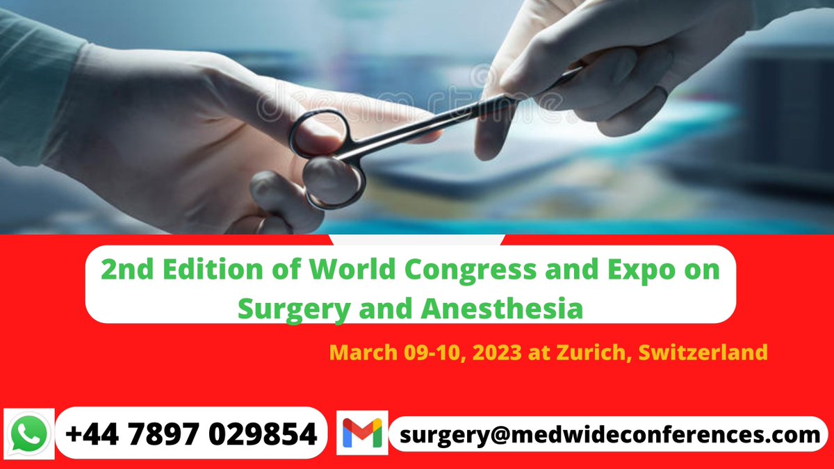 Special group discounts are available don’t miss a great opportunity. We take great pleasure to invite you as a Speaker for the “2nd Edition of World Congress and Expo on Surgery and anesthesia” which will be held on March 09-10, 2023 Zurich, Switzerland.