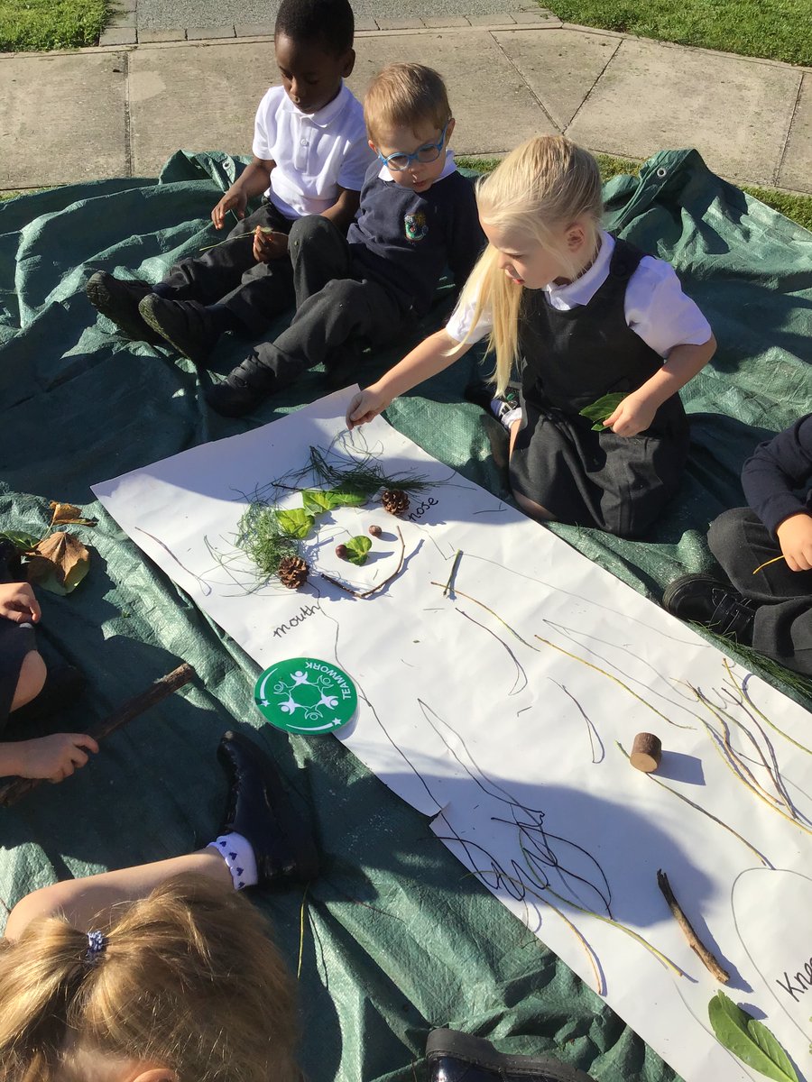 easterside_a's tweet photo. Reception have been explorers and searched our outdoor area looking for natural objects. They used their objects to create a body, labelling the different parts and features. We had so much fun and showed fantastic teamwork! #EastersideEarlyYears #launchpad #EastersideWriting https://t.co/3tODxwWTyh