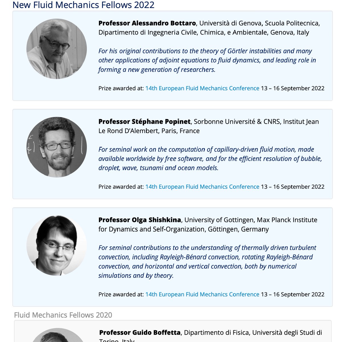 rjamstevens's tweet photo. Many congratulations🥳 to
Olga Shishkina
Guido Boffetta
Stéphane Popinet
Yoël Forterre
Alfredo Soldati
Alessandro Bottaro
For being honored as Fluid Mechanics Fellows of #Euromech.
Their amazing contributions are summarized 👇
https://t.co/ZFUlTrH2yh
#Fluidmechanics #fluids https://t.co/TrtPWztOcA