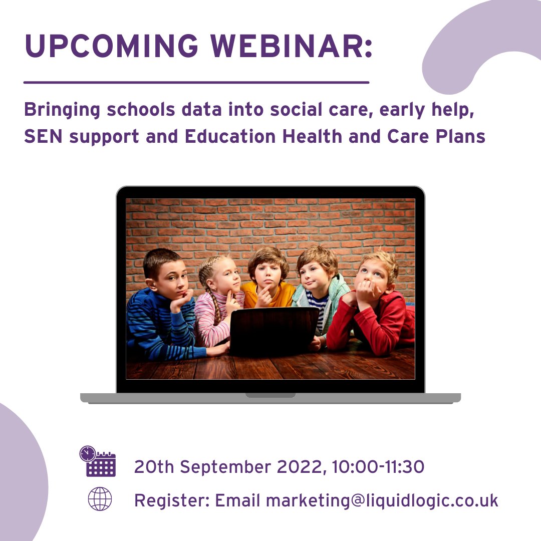 liquidlogicuk's tweet photo. 📣 1 week to go! 

Register now for our upcoming webinar to hear about our solution for bringing data from schools into our systems so that pupil information can be viewed and reported on.

https://t.co/NQ15qcFXUv

#webinar #childrenssocialcare #education #SEN2 https://t.co/nvcpS6HlYj