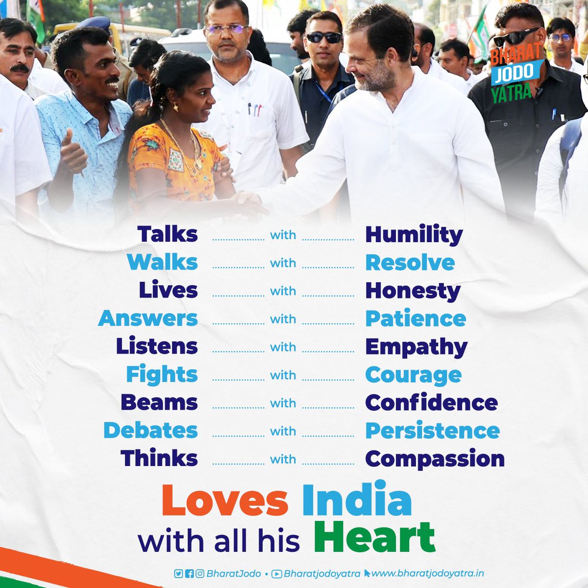 bharatjodo's tweet photo. With all his heart, he loves India!

#RahulGandhi #BharatJodoYatra https://t.co/FiZZpg8FBD