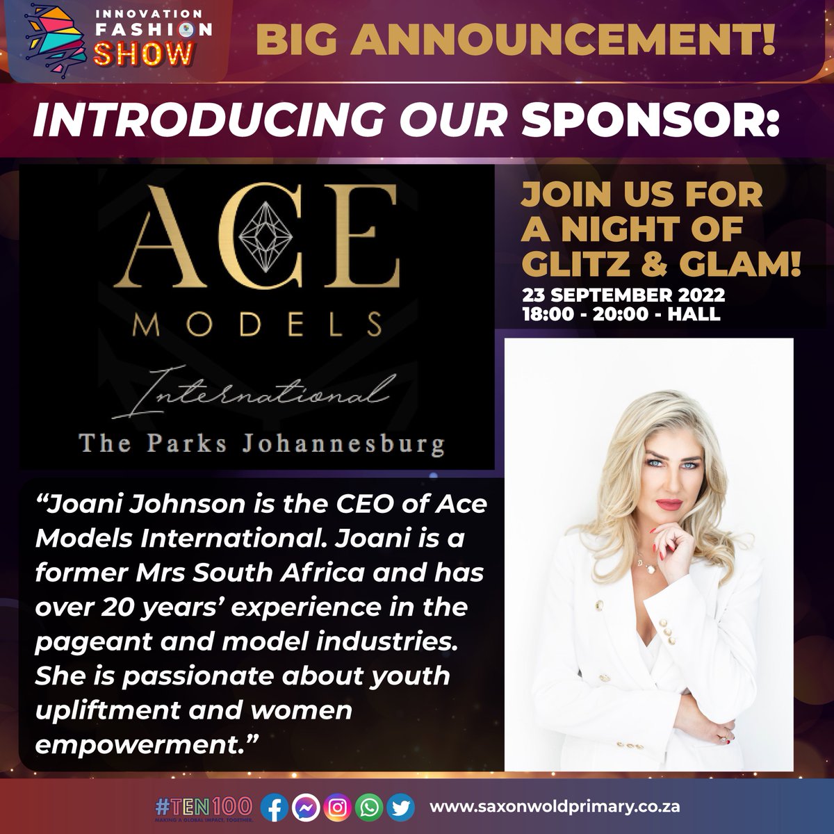 We cannot contain our excitement any longer! 
🎤Introducing, the incredible sponsor for our upcoming Innovation Fashion Show, Ace Models International! 

A huge thank you goes out to the incredible CEO, <a href="/JoaniJohnsonSA/">Joani Johnson</a>! 

#fashion #fashionshow #kidsfashion