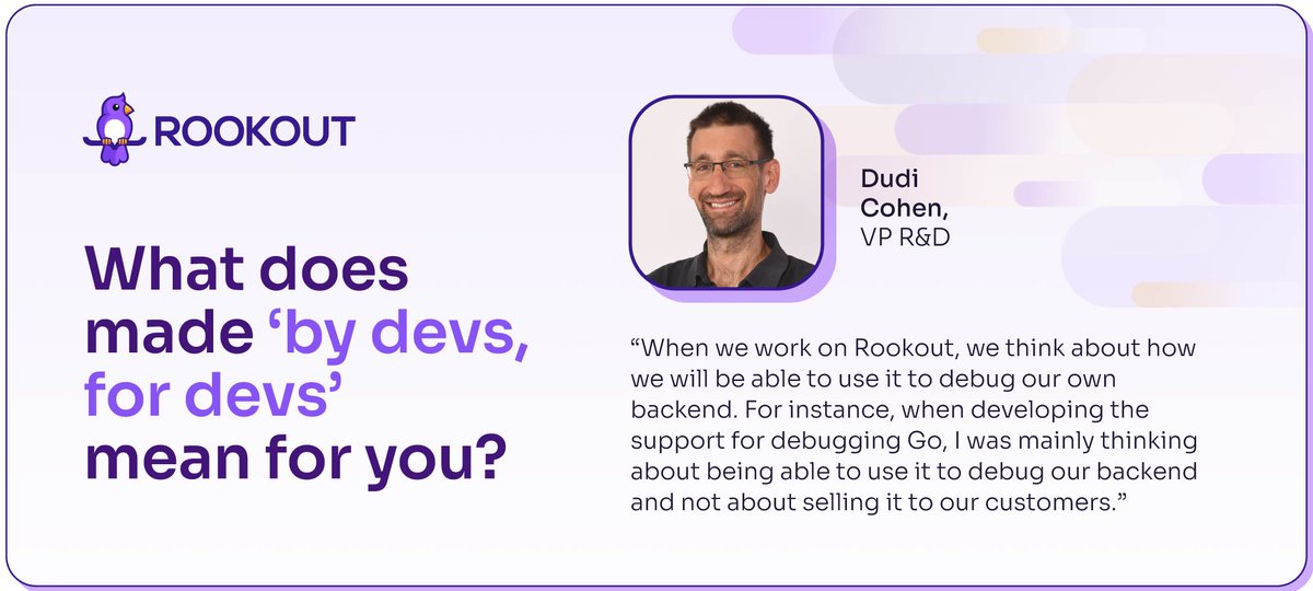 rookoutlabs's tweet photo. What does “by developers, for developers” really mean?

We decided to sit down with a few of our own developers to get their thoughts on what it means to them. 

Take a look at what @dudicon, @YardenLaif and @hopemanryan had to share 💫

#developers #devday https://t.co/LipyGtfweJ