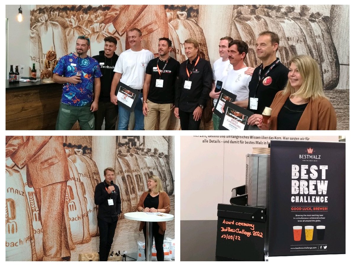 BESTMALZ's tweet photo. #BestBrewChallenge 2022: Award Ceremony. With us at @drinktec: @mr_malt & @FeinerHopfen #ourbestside https://t.co/Hz3ptVpiAi