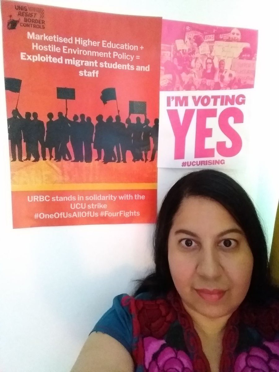 .@UnisNotBorders members are voting YES in support of #ucuRISING. We are migrants & @ucu trade unionists who urge all migrant #UCU members to vote yes & post your ballots before 5pm, Friday 21 October! Better work conditions = the fight to end #HostileEnvironment on campus!