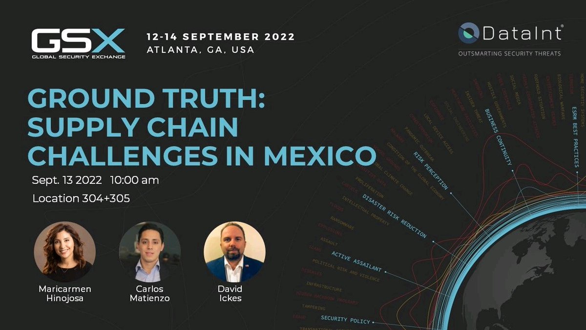 Hoy estaremos presentes en #GSX2022, uno de los foros de seguridad más importantes del mundo, hablando sobre los riesgos para las cadenas de distribución en México y cómo usar la inteligencia de datos para mitigarlos.