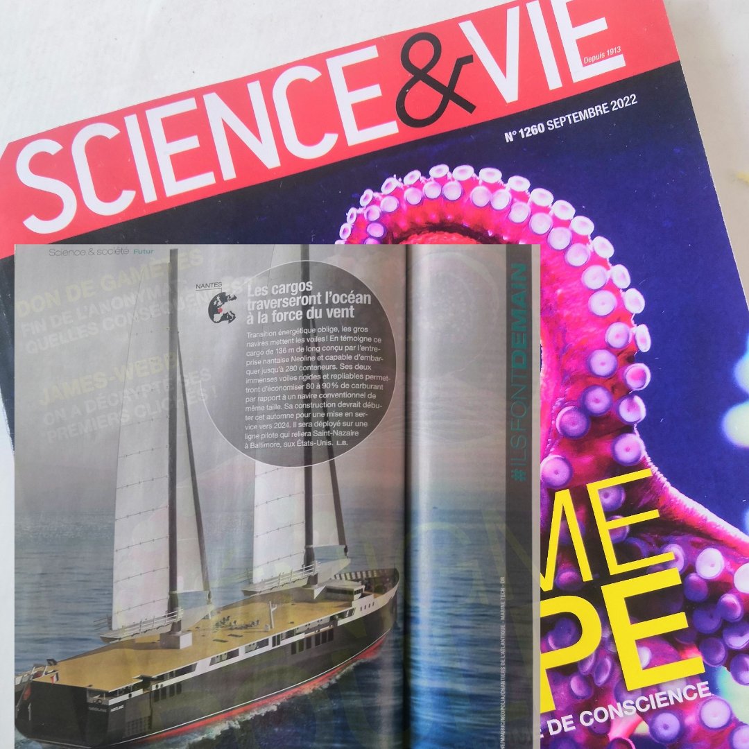 NeolineOnline's tweet photo. #NEOLINE à l'honneur dans la rubrique #ilsfontdemain de votre numéro de septembre de @science_et_vie ! 🌬️⛵
Pour tout savoir sur (les poulpes 🐙 et) le transport maritime à la voile by @NeolineOnline!
 
#shippinginthewind #transition #respectocean https://t.co/l2GCd192mF