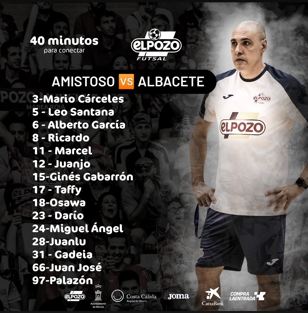 💪🔥 𝗔𝗺𝗶𝘀𝘁𝗼𝘀𝗼| 
𝗖𝗼𝗻𝘃𝗼𝗰𝗮𝘁𝗼𝗿𝗶𝗮 🆚 <a href="/albaceteFSala/">Albacete Fútbol Sala</a> 

➡️ Juanlu, Osawa, Mario Cárceles, Miguel Ángel, Juan José 'Juanico', Palazón y Ginés Gabarrón del filial

🕣 20.30 horas 
📍Albacete 

#40MinutosParaConectar