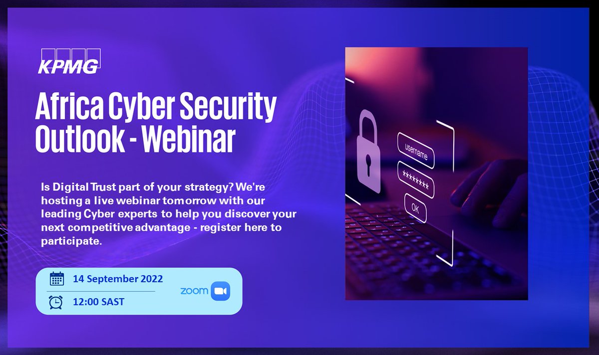 KPMG_Namibia's tweet photo. We're hosting a live webinar tomorrow with our leading #Cyber experts to help you discover your next competitive advantage. 
Register here to participate: https://t.co/n8JuEG55jy

#KPMGAfrica
#KPMGCyberOutlook https://t.co/zpc8Xzjlku