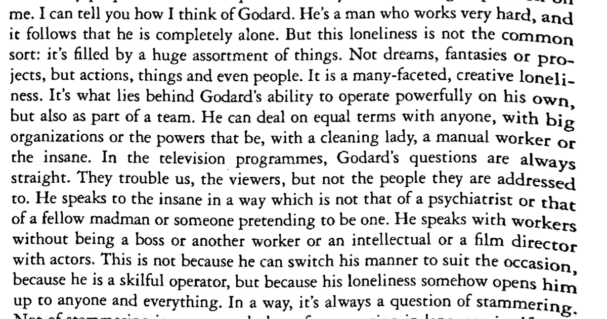 JeffreyKirkwood's tweet photo. Deleuze in 1976 on Godard's greatest  virtue: loneliness https://t.co/KDlGPNHyoZ