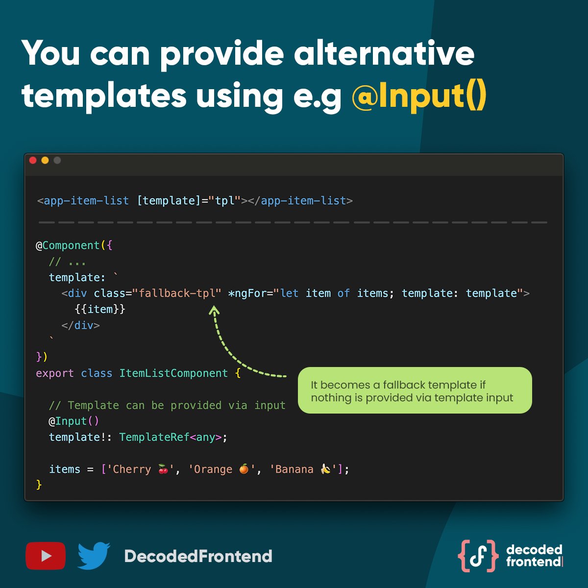 DecodedFrontend's tweet image. #FrontendSnack 16💡 One of the interesting findings during #Angular source code investigation. Please, share it if you find this tip useful!🙏🏻

P.s 💁🏼‍♂️ If you look for Advanced #Angular Tutorials - bit.ly/DecodedFrontend

#AngularTip #AngularDev