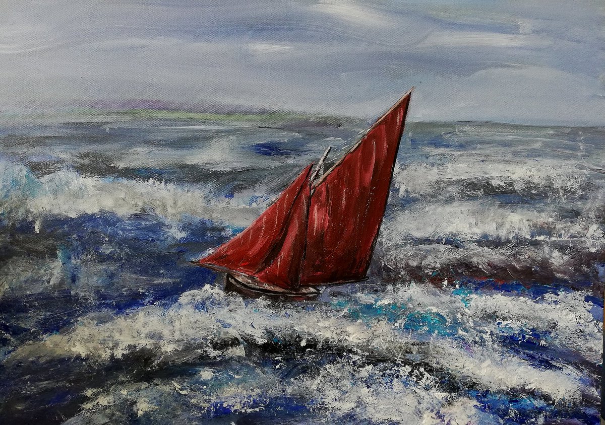 "Galway Hooker in Rough Sea" , New original art available, large 50x70.cm. Contact me