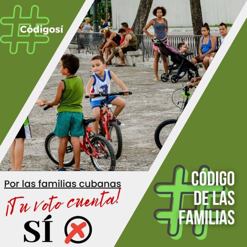 📢Buenos días, feliz martes #Cuba 🇨🇺‼
Nos quedan menos de 12 días para decir Sí, a un Código justo, inclusivo, donde prima el amor, el respeto y condena cualquier tipo de discriminación y violencia en las familias.
#CódigoSí 
#FinanzasyPrecios