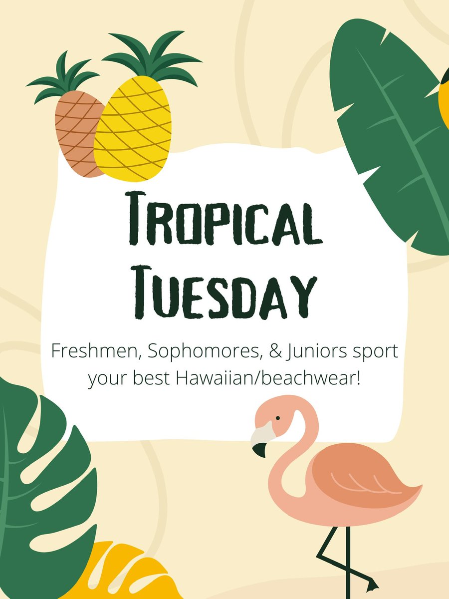FburgStuCo's tweet photo. Tropical Tuesday today for freshmen through juniors ☀️🏝👙🏖⛱🩳🐚

and..

TOGAS FOR SENIORS!!!!🏺🏛 https://t.co/SsKtRbf2Qm
