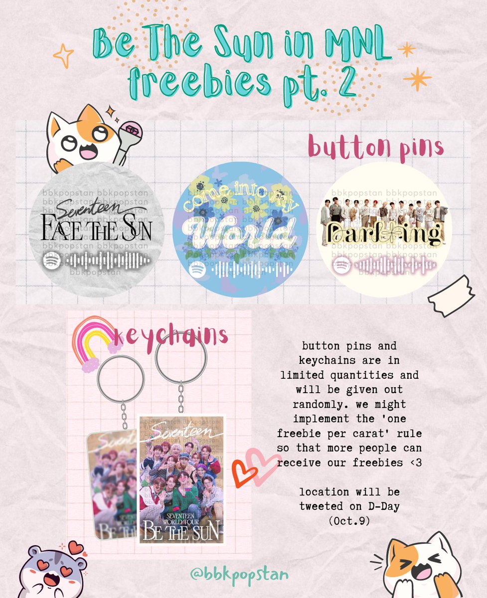 ✨Be The Sun in Manila freebies✨

      💎 Day 2 / Oct. 9
      💎 location will be tweeted on d-day

will be giving out 500+ freebies 💖 just approach me and say hi! pls help rt this so more carats can get freebies :>
#BETHESUNinMNL #BeTheSunManila #SEVENTEEN
