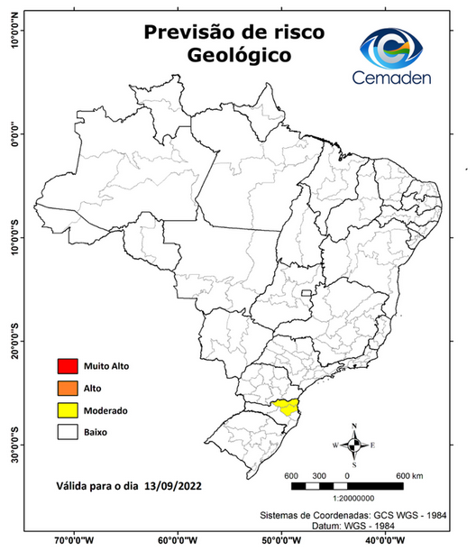 Confira a previsão de riscos de inundações, enxurradas e deslizamentos, nesta terça (13), em todo o Brasil. ➡️Detalhes: gov.br/cemaden/pt-br/… Siga as orientações da Defesa Civil local. Fonte: @CEMADEN