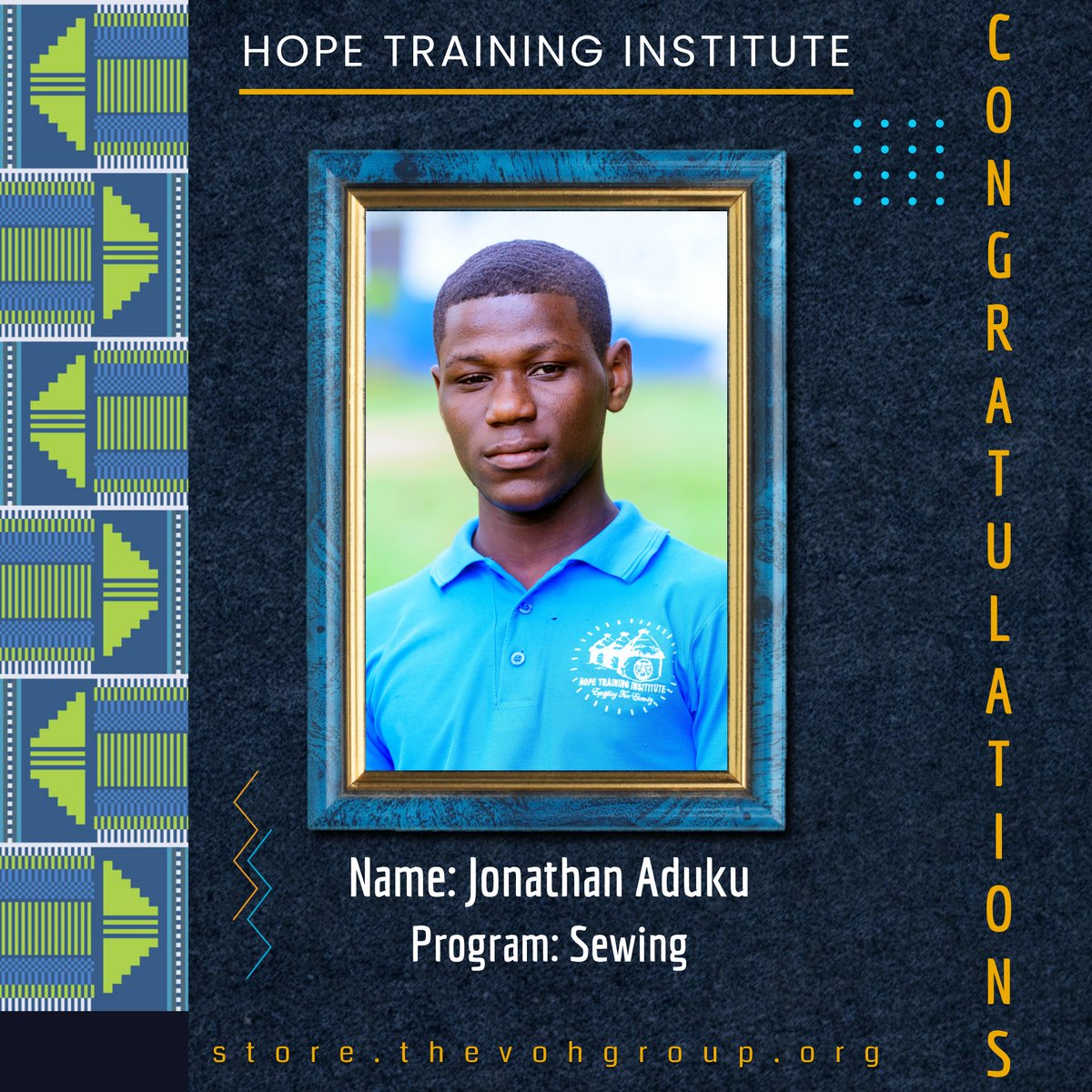 VillageOfHopeGH's tweet photo. Congratulations!! Jonathan Aduku.

#Graduation #Villageofhope #restoretheirdignity #offthestreets https://t.co/jzeVnF7vzw