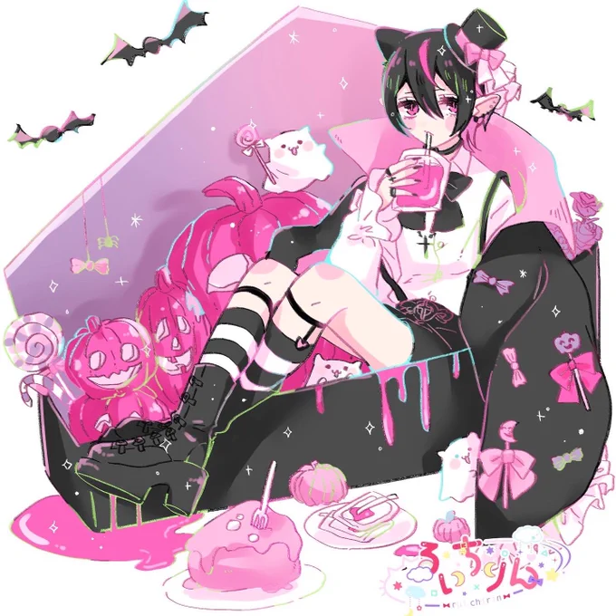 ドラキュラピンクcaféアトリエさんのハロウィン展に出します!#ハロウィン展#ゆめかわ猫 