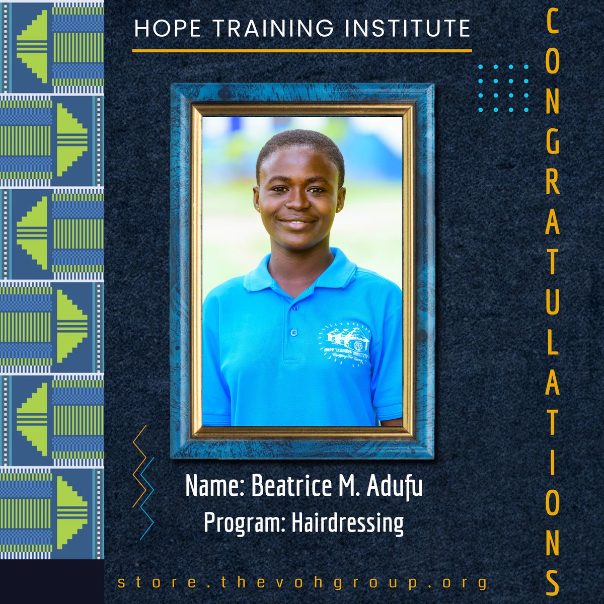 VillageOfHopeGH's tweet photo. Congratulations!! Beatrice M. Adufu.

#Graduation #Villageofhope #restoretheirdignity #offthestreets https://t.co/IjgYQz0oZH