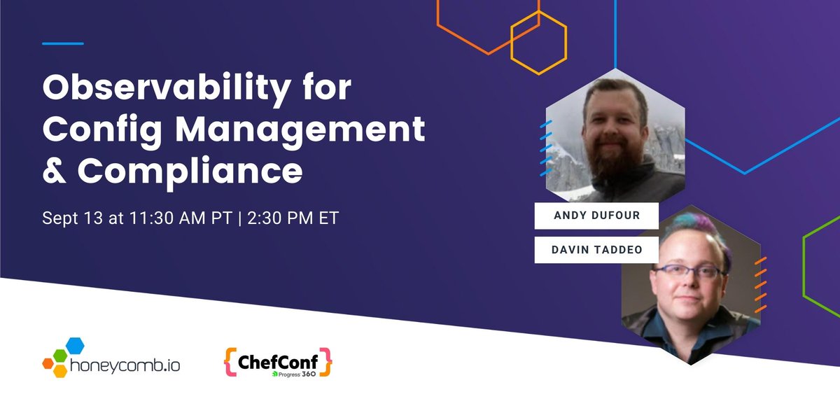 honeycombio's tweet photo. Attend @andrewdufour and Davin Taddeo’s presentation at #ChefConf22 on how #observability tools can combine different datatypes from distributed systems, including @chef and @inspec outputs to give you the visibility you need into complex systems. https://t.co/ApiZf6IwIk https://t.co/BXM01RyLvn