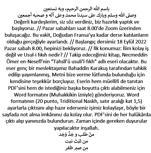 farukbeser's tweet photo. USUL DERSİ İÇİN DUYURU https://t.co/DAkHxMgej5