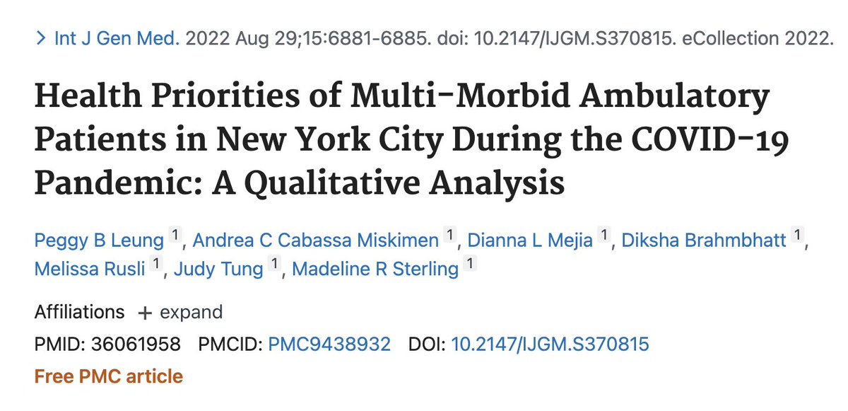 📢 Excited to share our work to identify health priorities of our multi-morbid ambulatory pts in early COVID pandemic days. Our pts repeatedly informed us that PRIMARY CARE MATTERS and appreciated us addressing their amplified social vulnerabilities! pubmed.ncbi.nlm.nih.gov/36061958/