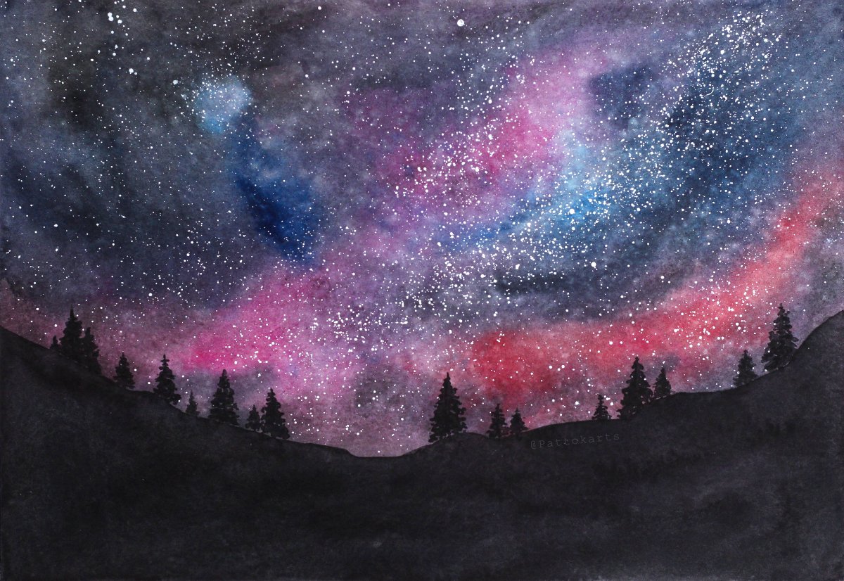 Re-painted my very first watercolor painting from 2016 🌃✨🥰

#watercolor #galaxy #galaxypainting #ArtistOnTwitter #nebula #stars