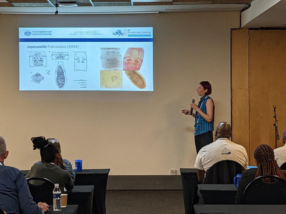 AliHalajian's tweet photo. Nice to see #SonjaDumendiak @UniHohenheim presenting part of our project at:
Internat Congress of #Parasites of #Wildlife 
&amp;
50th annual #PARSA (Parasitological Society of Southern Africa) con,
#Cestode #biodiversity in #Africa 
Diversity #WildlifeParasites 
#ICPOW2022 #PARSA2022 https://t.co/KL6VimItC9