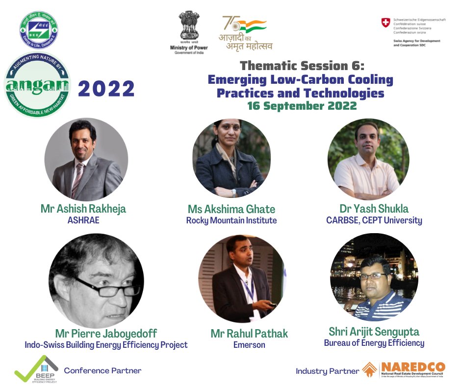Get to know our experts who will share their insights on Emerging Low-Carbon Cooling Practices and Technologies at #ANGAN22 organised by <a href="/MinOfPower/">Ministry of Power</a> <a href="/beeindiadigital/">Bureau of Energy Efficiency (ऊर्जा दक्षता ब्यूरो)</a> <a href="/SwissDevCoop/">Swiss Development and Cooperation</a>  with support from #BEEP and industry partner @naredconational