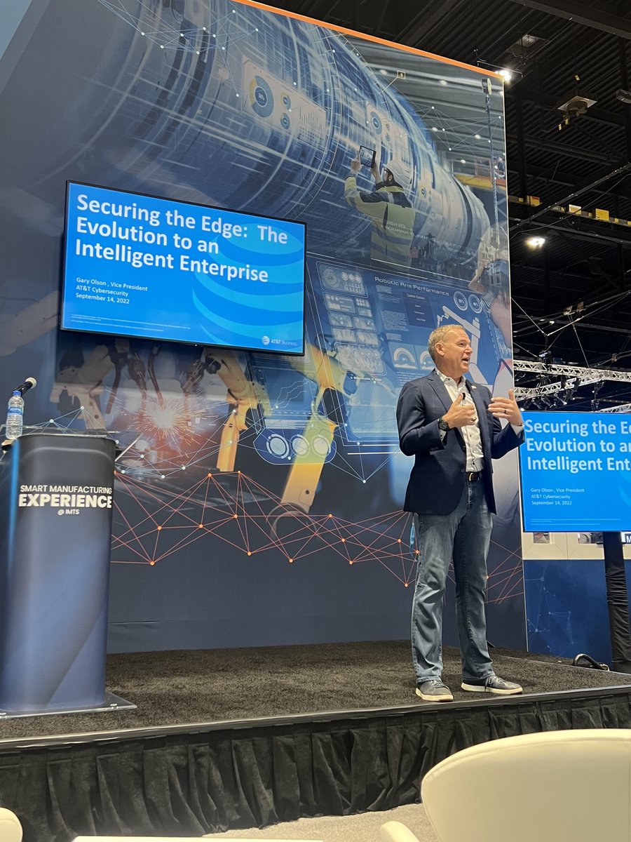 YuHelenYu's tweet photo. Securing the Edge with Gary Olson @ATTBusiness drew a crowd. Understanding #cybersecurity landscape and customer priorities is critical for smart manufacturing. #HMUSA22 #Manufacturing  #IMTS22 #ATTinfluencer ⁦#iot #industry40 #edge https://t.co/HYCuSoADin