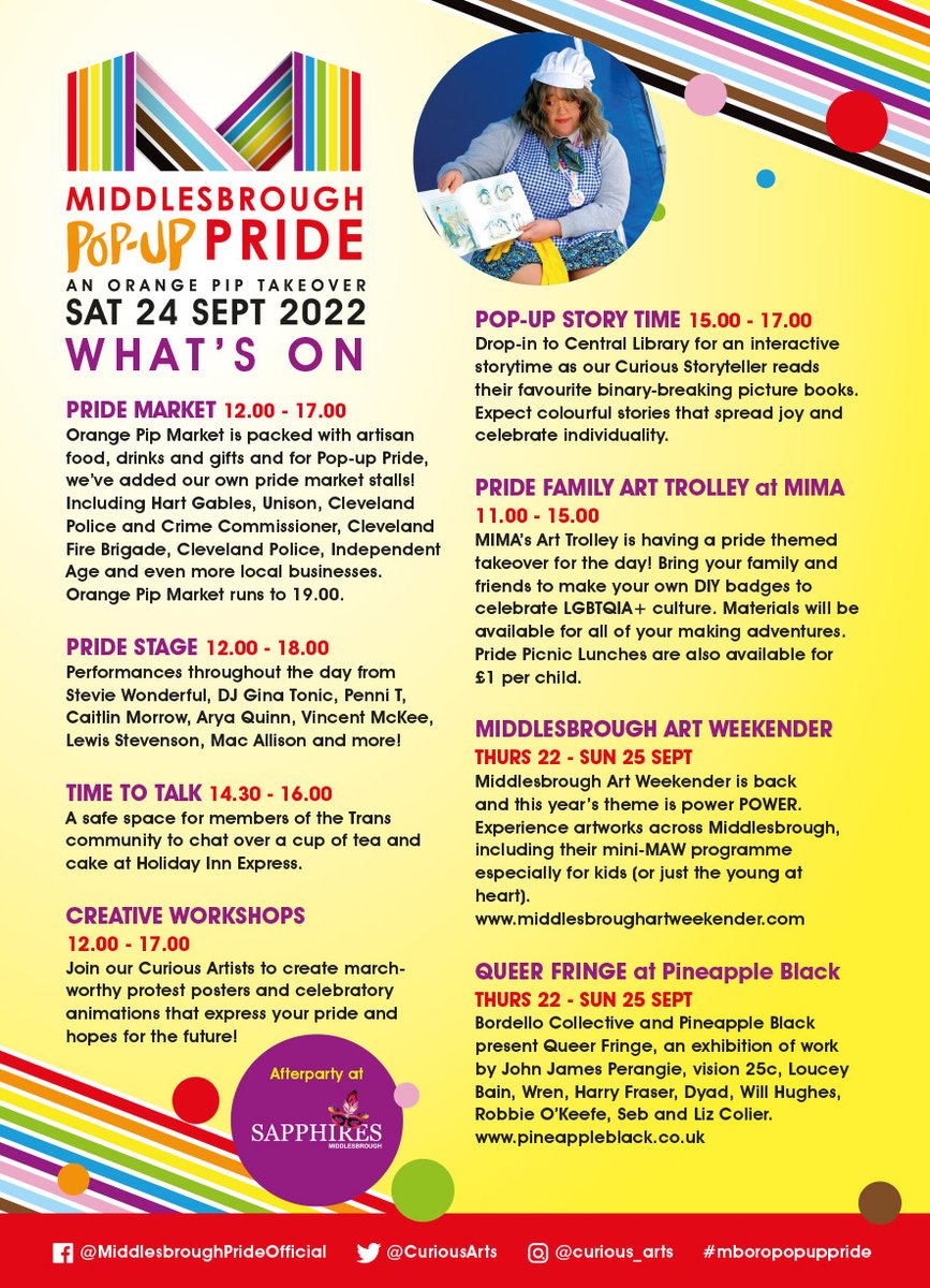 Middlesbrough Pop-up Pride returns to @OrangePipMarket! 🏳️‍🌈🍊 A vibrant celebration of the Tees Valley’s #LGBTQIA+ community, join us on Saturday 24th September, 12-6pm for performances by local musicians, Drag Artists & DJs, pride market stalls, creative workshops and more!✨