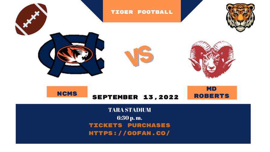 Come out to support your NCMS Tigers today as they take on MD Roberts!!