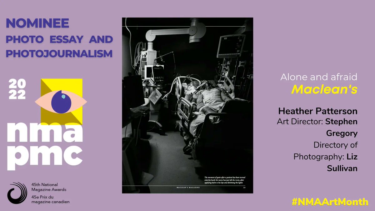 <a href="/macleans/">Maclean’s Magazine</a> second nomination in the #NMA22 Photo Essay and Photojournalism category went to <a href="/hpattersonphoto/">Heather Patterson</a> for "Alone and afriad" #NMAArtMonth  buff.ly/3w41fE3