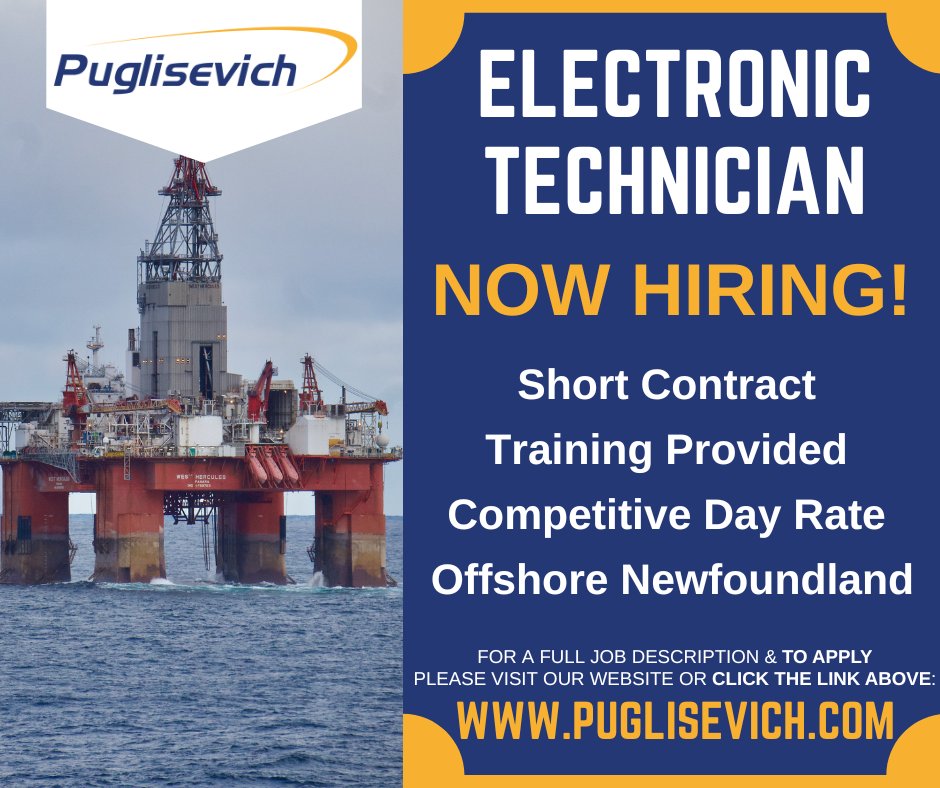 PCSLNL's tweet photo. Now Hiring - ELECTRONIC TECHNICIAN
To apply please click and visit the link: https://t.co/imN3kbtSSF
#puglisevich #offshore #electrician #offshorejobs #oilgas #NLoil&gas #oilgasjobs #semisub #hiring #vacancies #recruiting #careers #nowhiring #jobsearch #job #applynow https://t.co/qVsfZ0PXbC