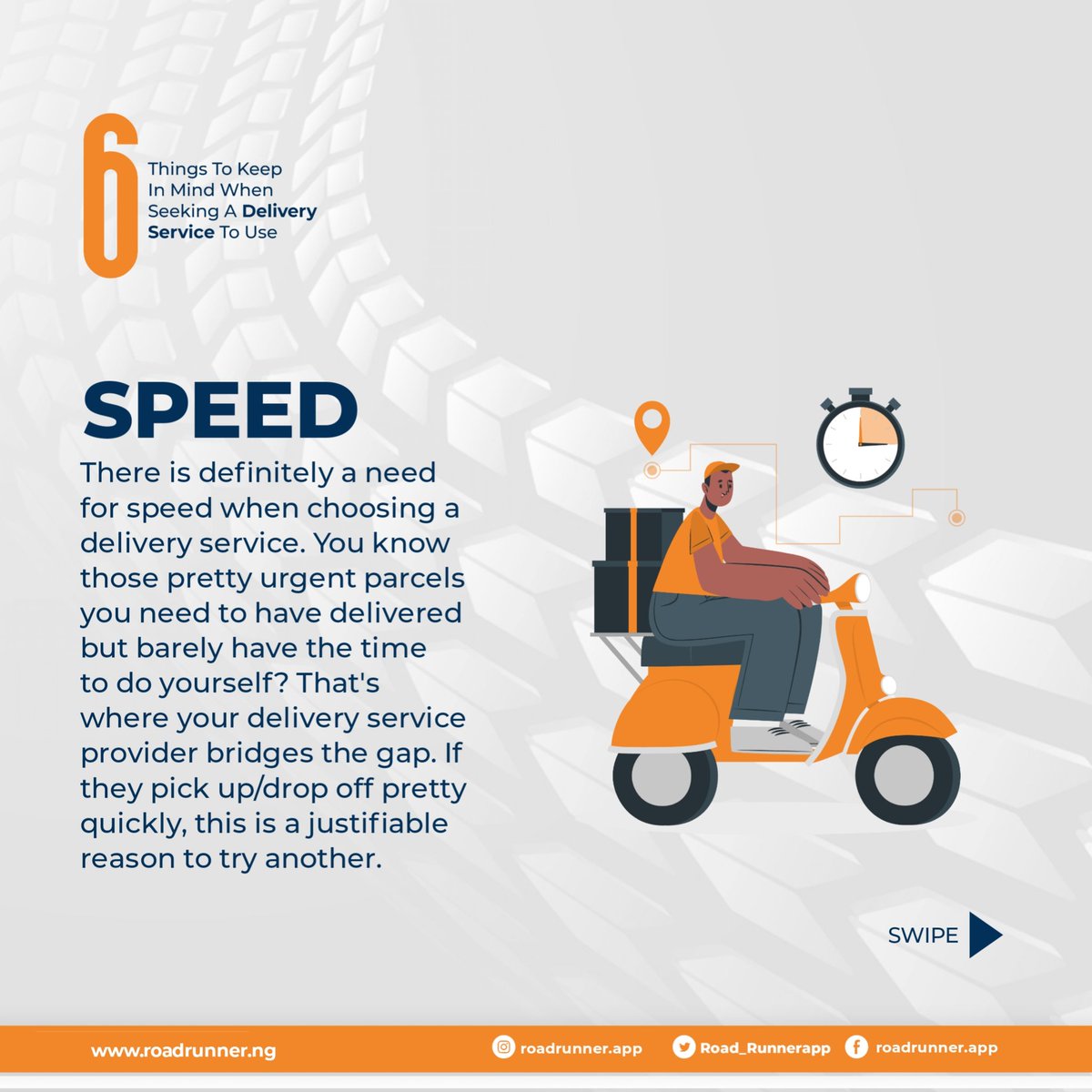 Road_Runnerapp's tweet photo. There's choosing just any delivery service, and there's choosing the right delivery service.
If you want to choose the right one for you either as a business or individual, these are a few things to keep in mind.
#roadrunnerapp #deliveryservice #deliveryserviceinabuja https://t.co/UhX57hXdKf