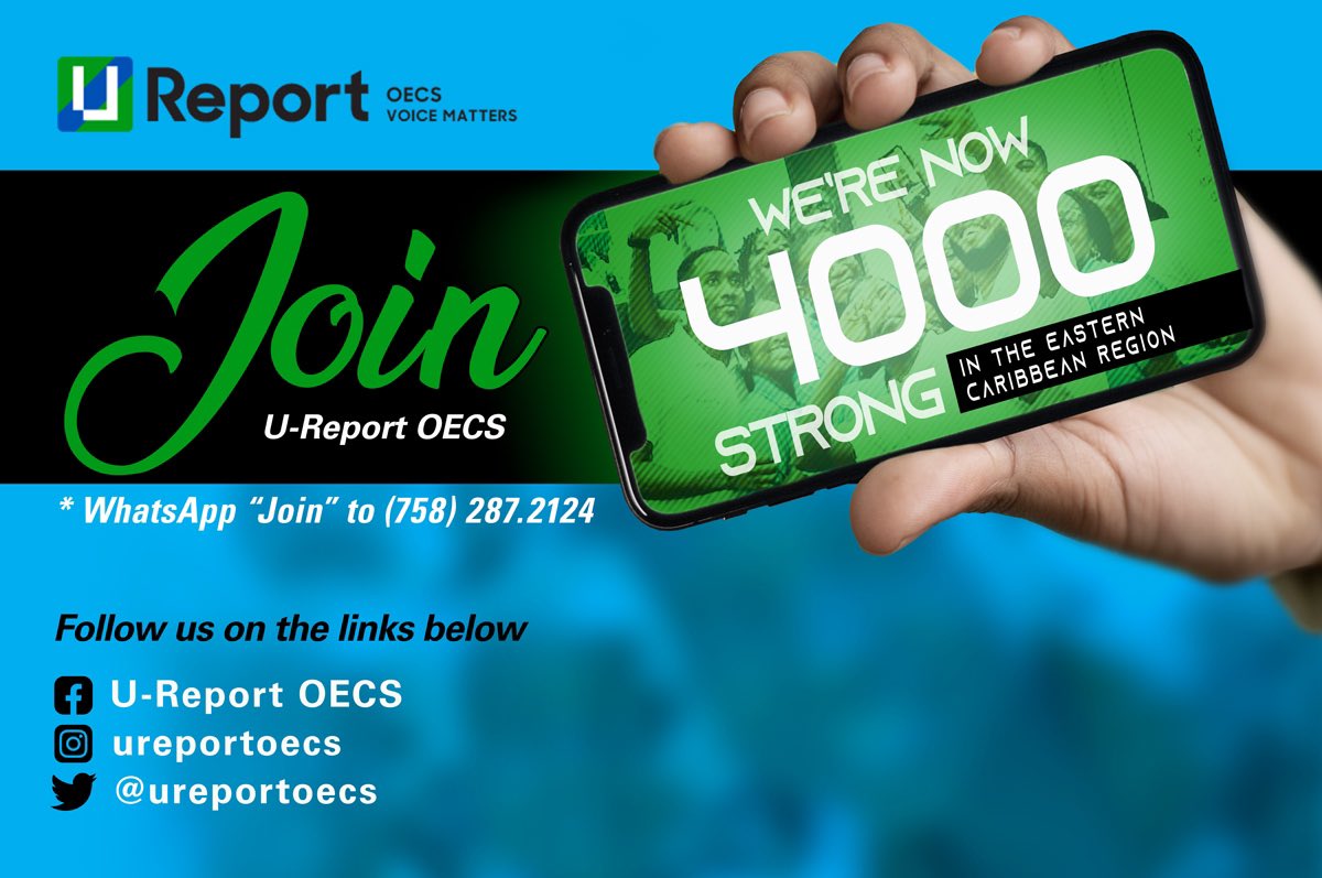 ureportoecs's tweet photo. 4000 STRONG in the Eastern Caribbean! 🙌🏾✅
We now have a total 4000 Ureporters in the Eastern Caribbean! 
Let’s continue to spread the word. There is strength in numbers!  
Tell a friend to JOIN U-REPORT TODAY! 
4️⃣0️⃣0️⃣0️⃣🗣️ 🥳🥂✨

#unicef #oecs #ureportglobal #yourvoicematters https://t.co/4XYkHL7pog