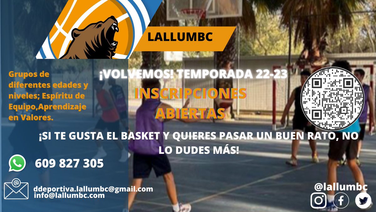 lallumbc's tweet photo. ÚLTIMAS PLAZAS 👀

CAS 👉🏻 Todavía puedes apuntarte para formar parte de La Llum Bàsquet Club - Xirivella 22/23

- Te gusta el basket ✅
- Aprender de los mejores entrenadores ✅
¡Apúntate! ⛹🏻⛹🏻‍♀️

VAL 👉🏻 Encara pots apuntar-te per a formar part de la Llum B.C. - Xirivella 22/23 https://t.co/thetYep3qj
