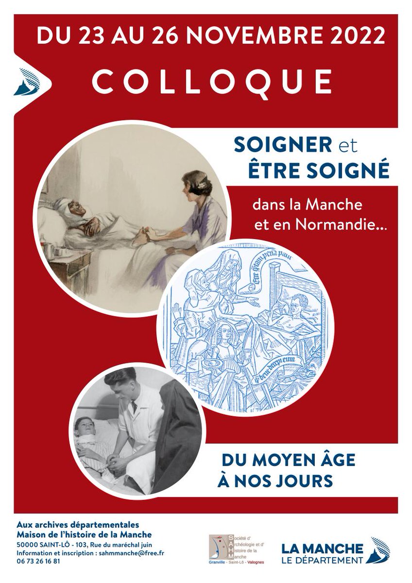 SAHMValognes's tweet photo. Du 23 au 26 novembre 2022 : Colloque "Soigner et être soigné dans la Manche et en Normandie du Moyen Âge à nos jours".
https://t.co/l9myq2dVpG
#Valognes #Manche 
@LaManche50
@Gazette50 @ArchivesManche @LaPresseManche @lamanchelibre @OuestFrance @tendanceouest @fbleucotentin https://t.co/2LEg6YdKlk