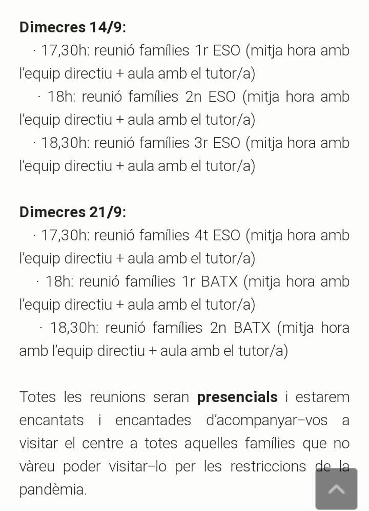 Benvolgudes famílies del Rubió i Ors, 
Aquí us passem la informació sobre les reunions de famílies que tindran lloc els propers dies.
Cal remarcar que totes les reunions seran presencials.
Salutacions
#insjoaquimrubioiors #curs2223