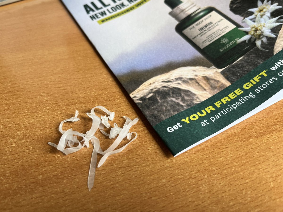 poppypreece's tweet photo. So MUCH horrid plastic gluey stuff on one piece of marketing. Come on @TheBodyShopUK, we want 0 waste https://t.co/JeO32lwBXW