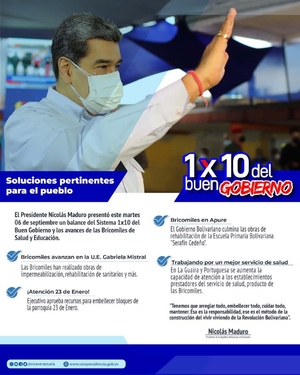 #BoletínEspecial || Gracias a la puesta en marcha del Sistema 1×10 del Buen Gobierno, se han identificado dificultades tanto en las escuelas y centros de salud en el territorio nacional, lo que ha permitido a las autoridades brindar soluciones de la mano con el Poder Popular.