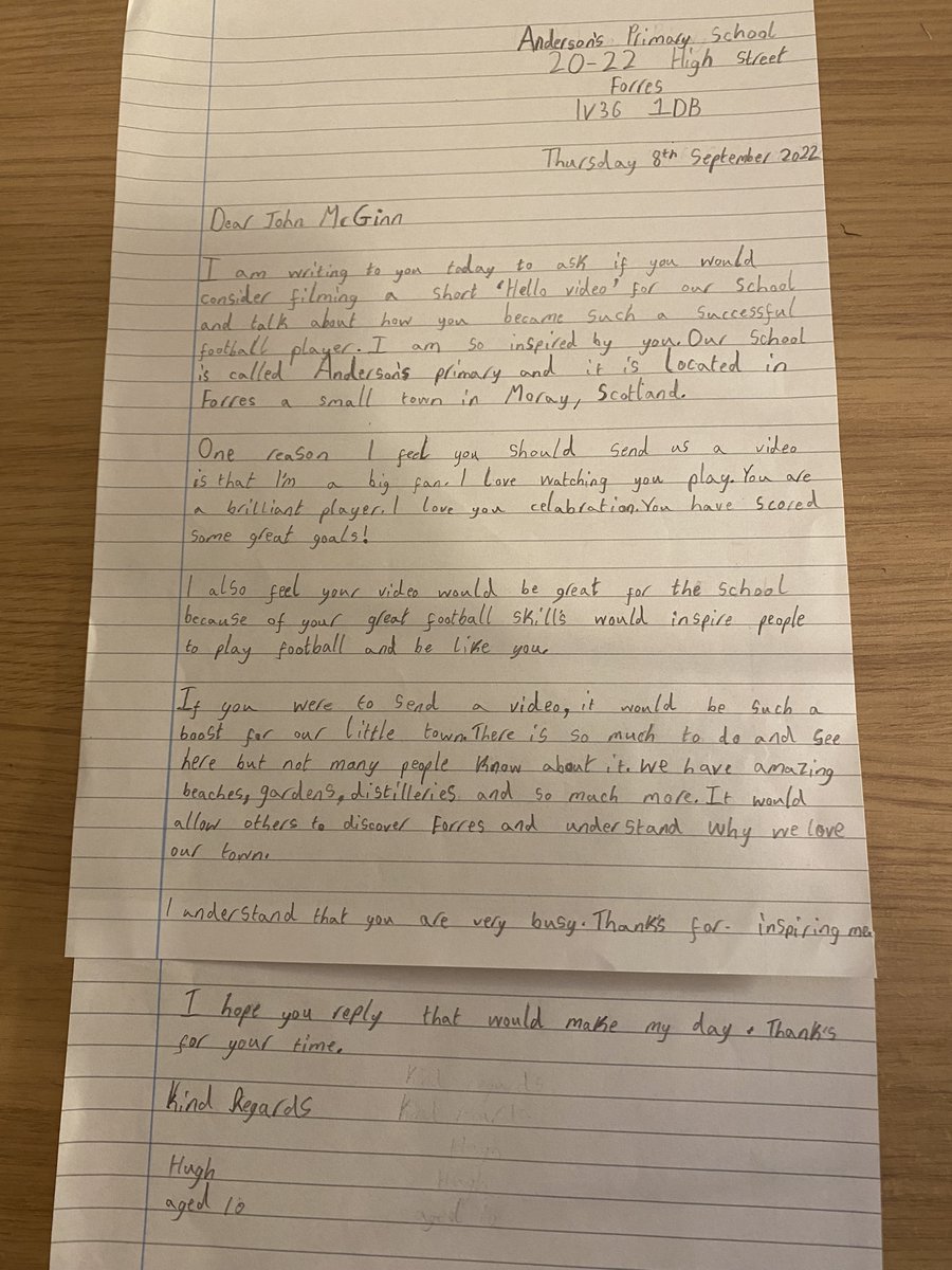 Anderson's Primary (@andersons_says) on Twitter photo <a href="/jmcginn7/">John McGinn</a> Hello :) I hope you read this letter as I am a HUGE fan! My name is Hugh and I am 10! <a href="/jmcginn7/">John McGinn</a> Hello :) I hope you read this letter as I am a HUGE fan! My name is Hugh and I am 10!
