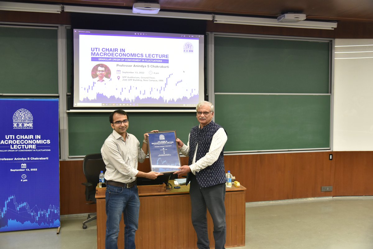 IIMAhmedabad's tweet photo. Prof Anindya Chakrabarti, the new UTI Associate Professor Chair in Macroeconomics @ IIMA, delivered his inaugural lecture based on a study titled Granular Origin of Comovement in Fluctuations (co-authored with Shekhar Tomar).
Here are some glimpses of the event. https://t.co/gcDCG8hBVX