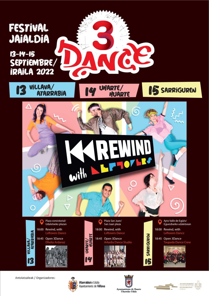 💃🏼🕺🏼🤸🏾‍♂️3DANCE dantza jaialdia
📌 IRA 14, 18:00. San Juan Plaza. Uharte.
Animatu gurekin dantzatzera !

💃🏼🕺🏼🤸🏾‍♂️ 3DANCE festival de danza
📌 14 SEP, 18:00. Plaza San Juan. Huarte.
¡Anímate y ven a bailar!

<a href="/culturauharte/">cultura_uharte</a> <a href="/GazteriaUgazte/">Ugazte</a> <a href="/AValledeEgues/">Ayuntamiento Valle de Egüés Udala</a> <a href="/villavatarrabia/">Ayto VillavAtarrabia</a> <a href="/quieroteatro/">Belén Alvarez</a>