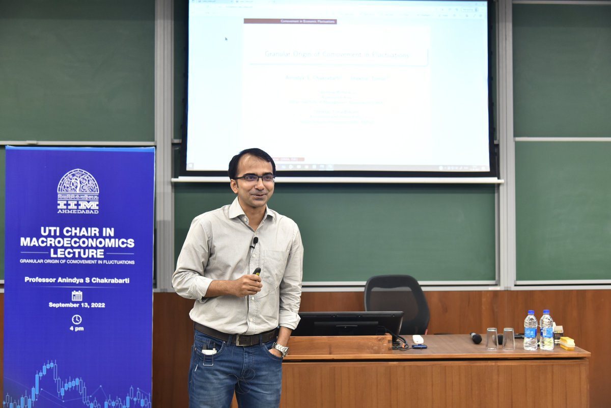 IIMAhmedabad's tweet photo. Prof Anindya Chakrabarti, the new UTI Associate Professor Chair in Macroeconomics @ IIMA, delivered his inaugural lecture based on a study titled Granular Origin of Comovement in Fluctuations (co-authored with Shekhar Tomar).
Here are some glimpses of the event. https://t.co/gcDCG8hBVX