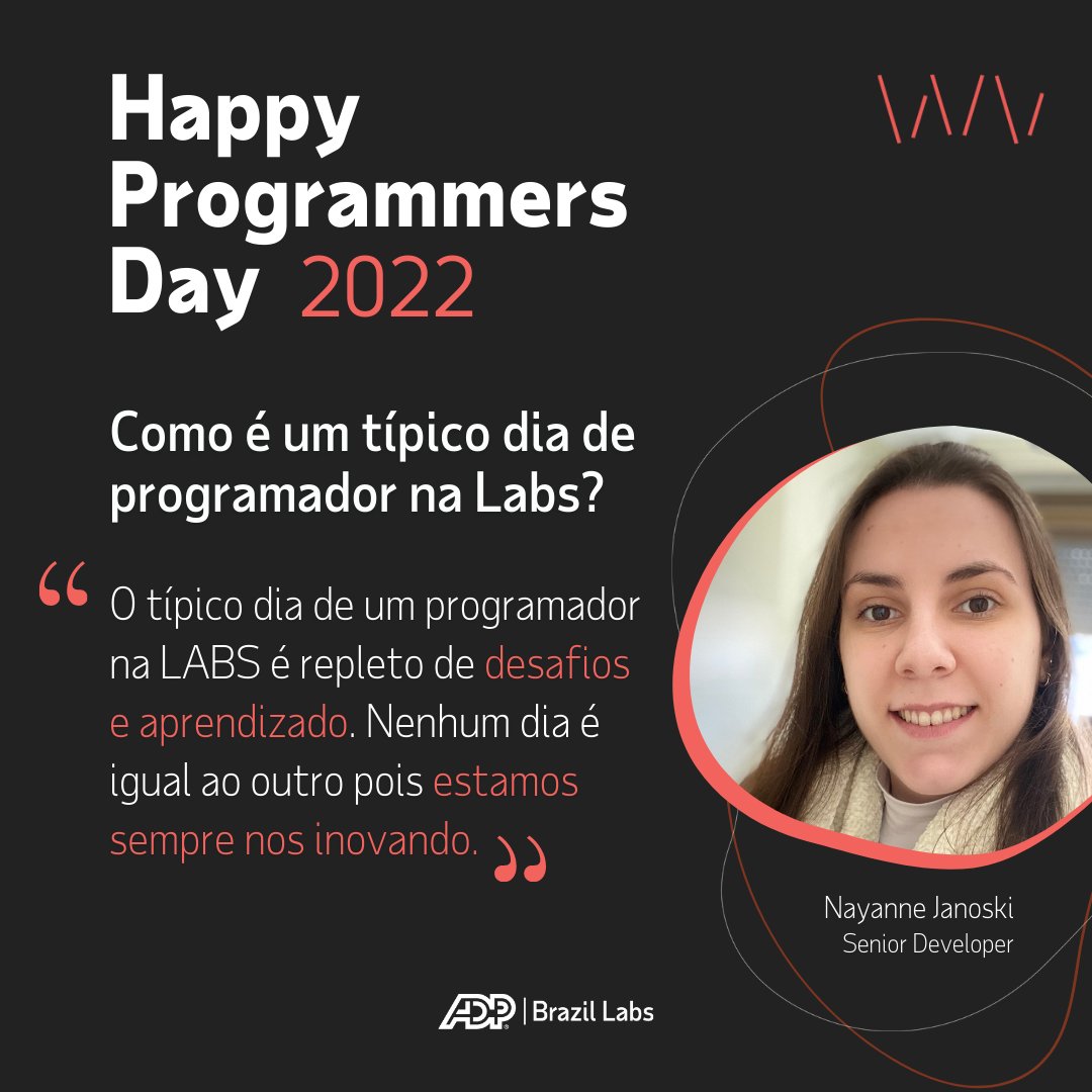 ADPBrazilLabs's tweet photo. E você, quer saber como é um típico dia de programador na Labs? 

Faça parte do nosso time, acesse https://t.co/etsO71PiT4 e encontre a melhor oportunidade para seu futuro.

#adpbrazillabs #programmersday2022 #ADP #adptech https://t.co/gEUB9y1Lp9