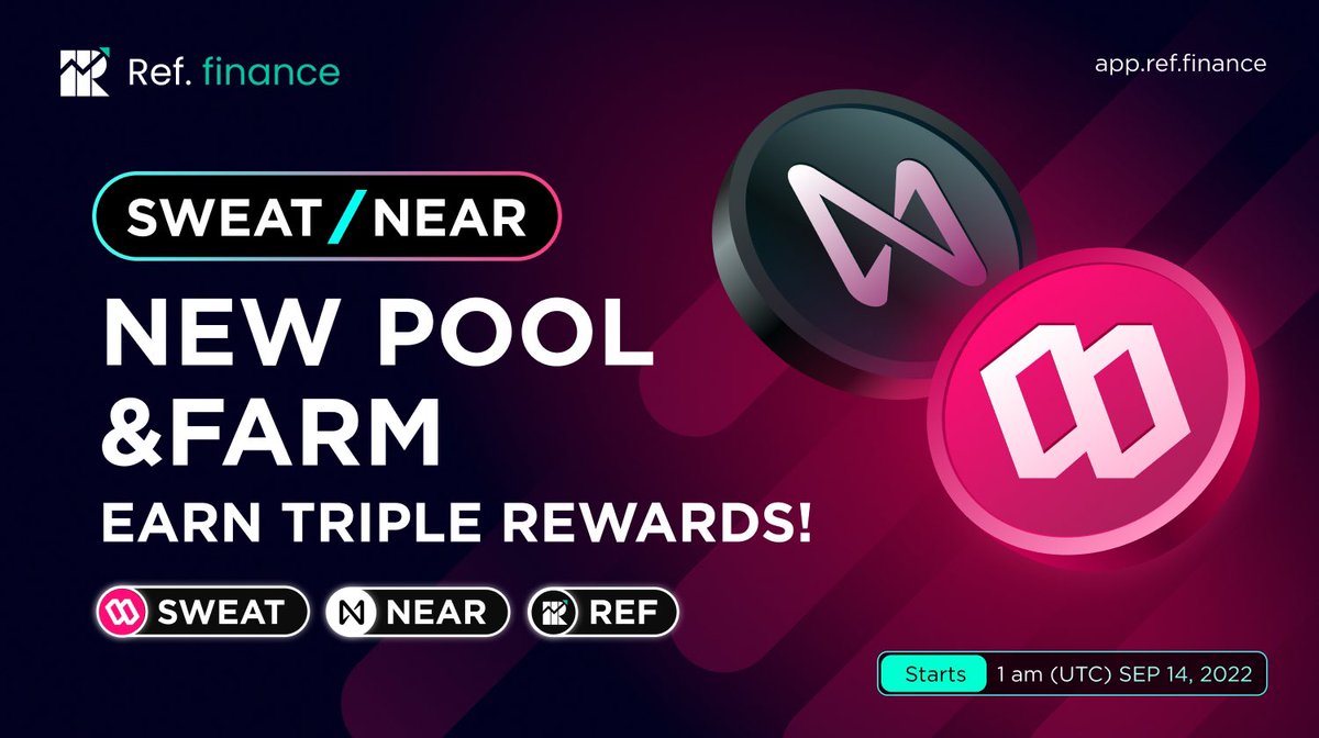 Today is a big step ahead for Ref with @sweateconomy ($SWEAT) 💧

5.2 million of $SWEAT
15K $NEAR
20K $REF

For the first two weeks, more rewards will be announced👀

Get walking and earn yield! #walkintocrypto