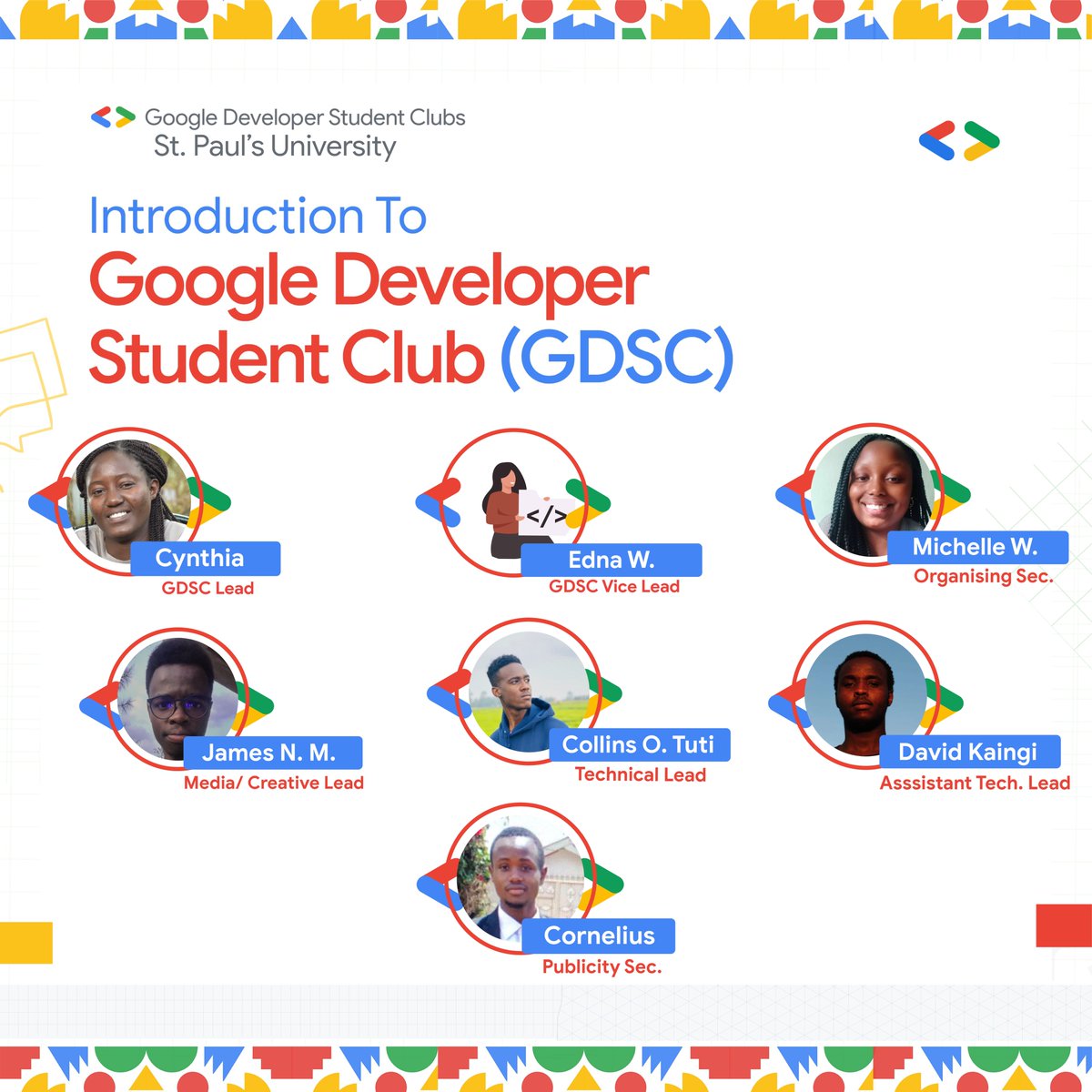 anyango55's tweet photo. Introducing the incoming GDSC St Paul's University core Team that will spearhead growth and innovation within the club. 
@gdsc_stpauls @googledevs @DevStudentClubs https://t.co/nfcIuLeABU